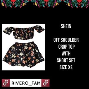 SHEIN| OFF SHOULDER CROP TOP WITH SHORT SET | SIZE XS